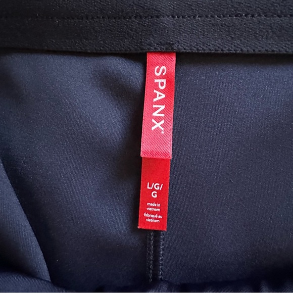 SPANX Navy Faux Suede Flare Pants Pull On Stretch Bootcut Size L - Picture 7 of 12